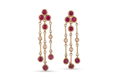 Lot 360 - A PAIR OF RUBY AND DIAMOND DROP CHANDELIER...