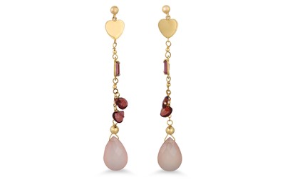 Lot 363 - A PAIR OF PINK CHALCEDONY, AMETHYST AND GARNET...