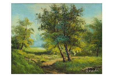 Lot 586 - S. MANLA (20th c. New Zealand) LANDSCAPE WITH...