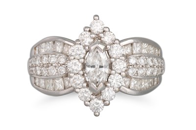 Lot 184 - A DIAMOND CLUSTER RING, the marquise cut...