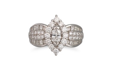 Lot 184 - A DIAMOND CLUSTER RING, the marquise cut...