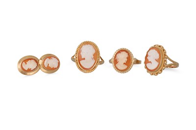 Lot 186 - THREE CAMEO RINGS, in 9ct yellow gold and a...