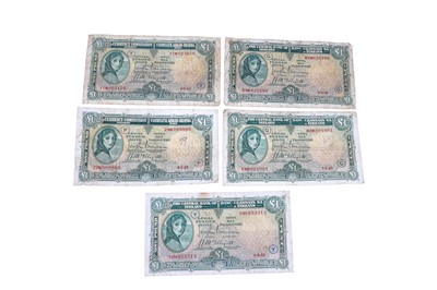 Lot 463 - FIRST SET OF 5 X £1 1941/43 ETO WARCODE LAVERY...