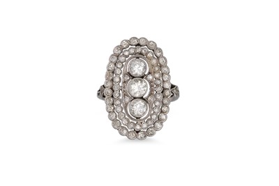 Lot 400 - A DIAMOND CLUSTER RING, boat shaped, the old...