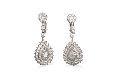 Lot 316 - A PAIR OF DIAMOND DROP EARRINGS, set with two...