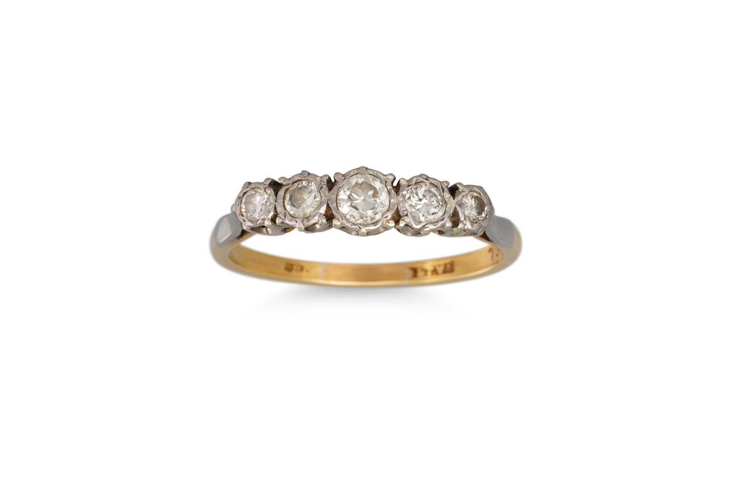 Lot 65 - A VINTAGE FIVE STONE DIAMOND RING, mounted in...