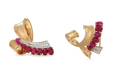 Lot 192 - A PAIR OF 1940S RUBY AND DIAMOND CLIPS BY...