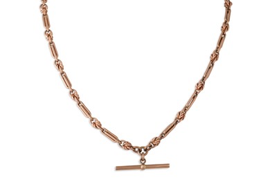Lot 4 - A 9CT ROSE GOLD DOUBLE ALBERT CHAIN, fancy...