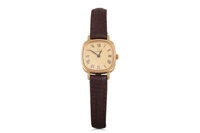 Lot 204 - A LADY'S 9CT GOLD OMEGA WRIST WATCH, leather...