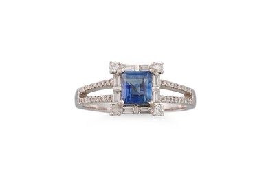 Lot 186 - A SAPPHIRE AND DIAMOND CLUSTER RING, mounted...