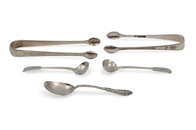 Lot 556 - A COLLECTION OF SILVER ITEMS, 2 pairs of sugar...