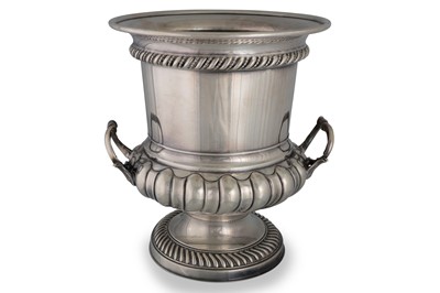 Lot 621 - A LARGE SILVER PLATED CHAMPAGNE COOLER, twin...