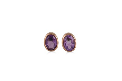 Lot 292 - A PAIR OF AMETHYST EARRINGS, mounted in gold,...