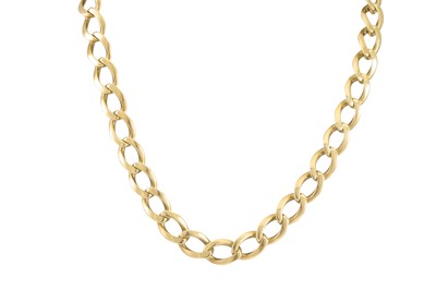 Lot 382 - A FLAT OVAL LINK 9CT GOLD NECKLACE, 52.9 g, 17"...