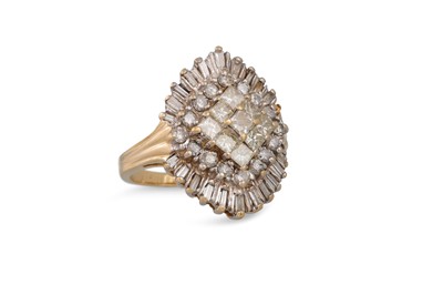 Lot 398 - A DIAMOND CLUSTER RING, set with princess,...