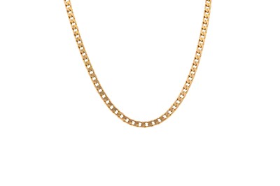 Lot 61 - A 9CT GOLD FLAT CURB LINK CHAIN, 38 g