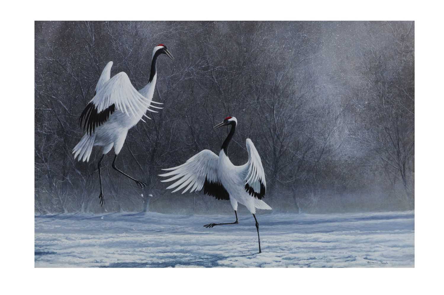 Lot 514 - JEREMY PAUL (ENGLISH b.1954), 'Cranes in the...