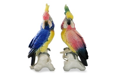 Lot 241 - A PAIR OF POLYCHROME MODELS OF COCKATOOS, each...