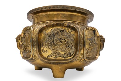Lot 242 - A HEAVY CHINESE BRASS JARDINIÈRE, with flora...