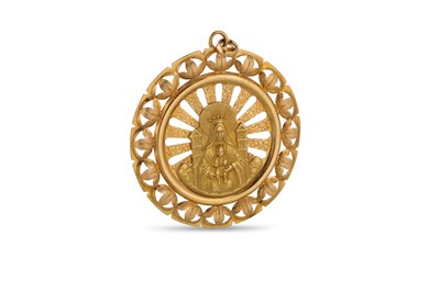 Lot 12 - AN 18CT GOLD MADONNA AND CHILD MEDALLION, 8 g