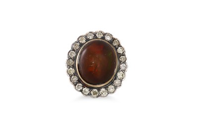 Lot 199 - AN OPAL AND DIAMOND CLUSTER RING, the oval...