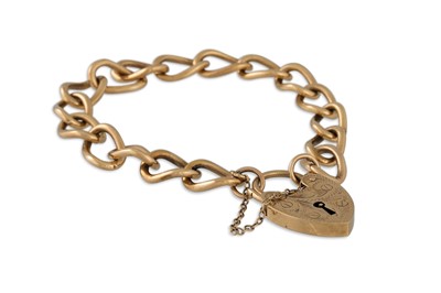 Lot 250 - A 9CT GOLD CURB LINK BRACELET, with padlock...
