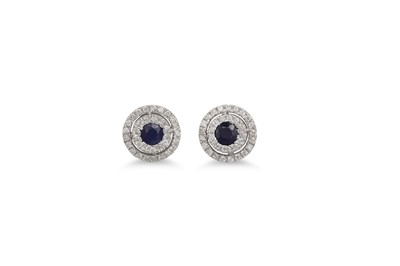 Lot 22 - A PAIR OF DIAMOND AND SAPPHIRE TARGET EARRINGS,...