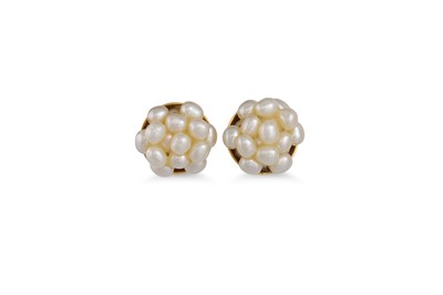 Lot 31 - A PAIR OF SEED PEARL CLUSTER EARRINGS, mounted...