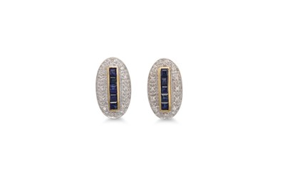 Lot 84 - A PAIR OF DIAMOND AND SAPPHIRE CLUSTER...