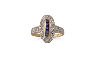 Lot 85 - A DIAMOND AND SAPPHIRE CLUSTER RING, the five...