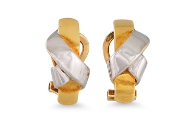 Lot 247 - A PAIR OF 9CT YELLOW AND WHITE GOLD EARRINGS,...