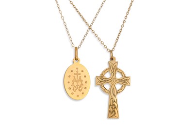 Lot 248 - A 9CT GOLD CROSS, on a 9ct gold chain,...
