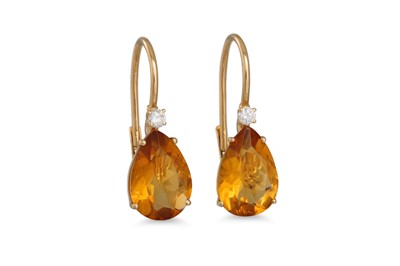 Lot 330 - A PAIR OF CITRINE AND DIAMOND EARRINGS, the...
