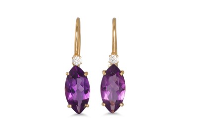 Lot 331 - A PAIR OF AMETHYST AND DIAMOND EARRINGS, the...