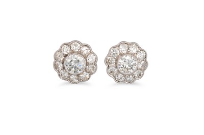 Lot 288 - A PAIR OF VINTAGE DIAMOND CLUSTER EARRINGS,...