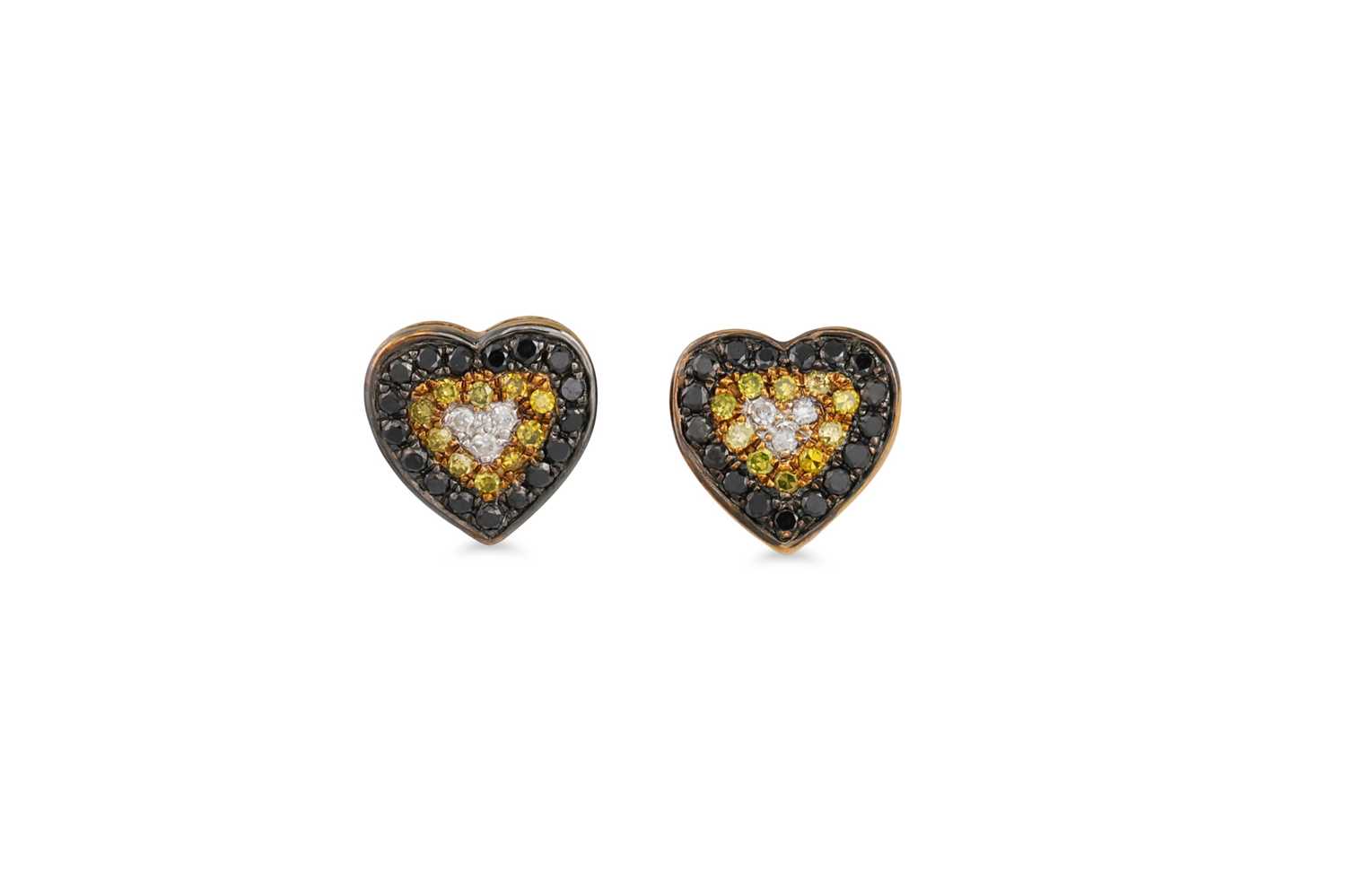 Lot 21 - A PAIR OF COLOURED DIAMOND EARRINGS, in the...