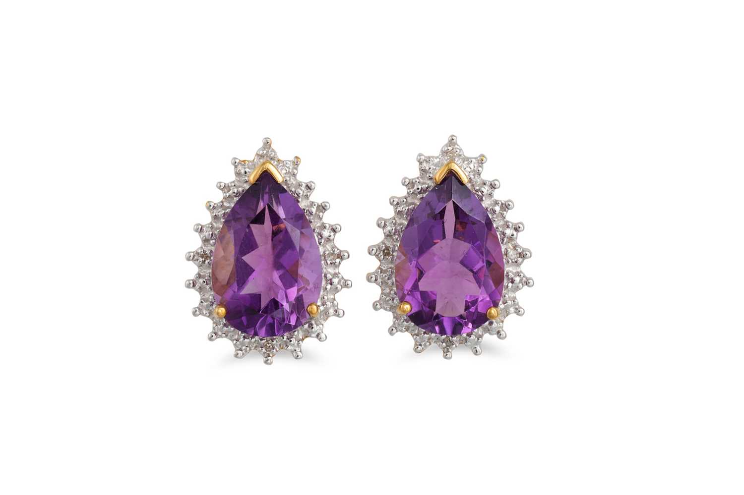 Lot 25 - A PAIR OF DIAMOND AND AMETHYST CLUSTER...