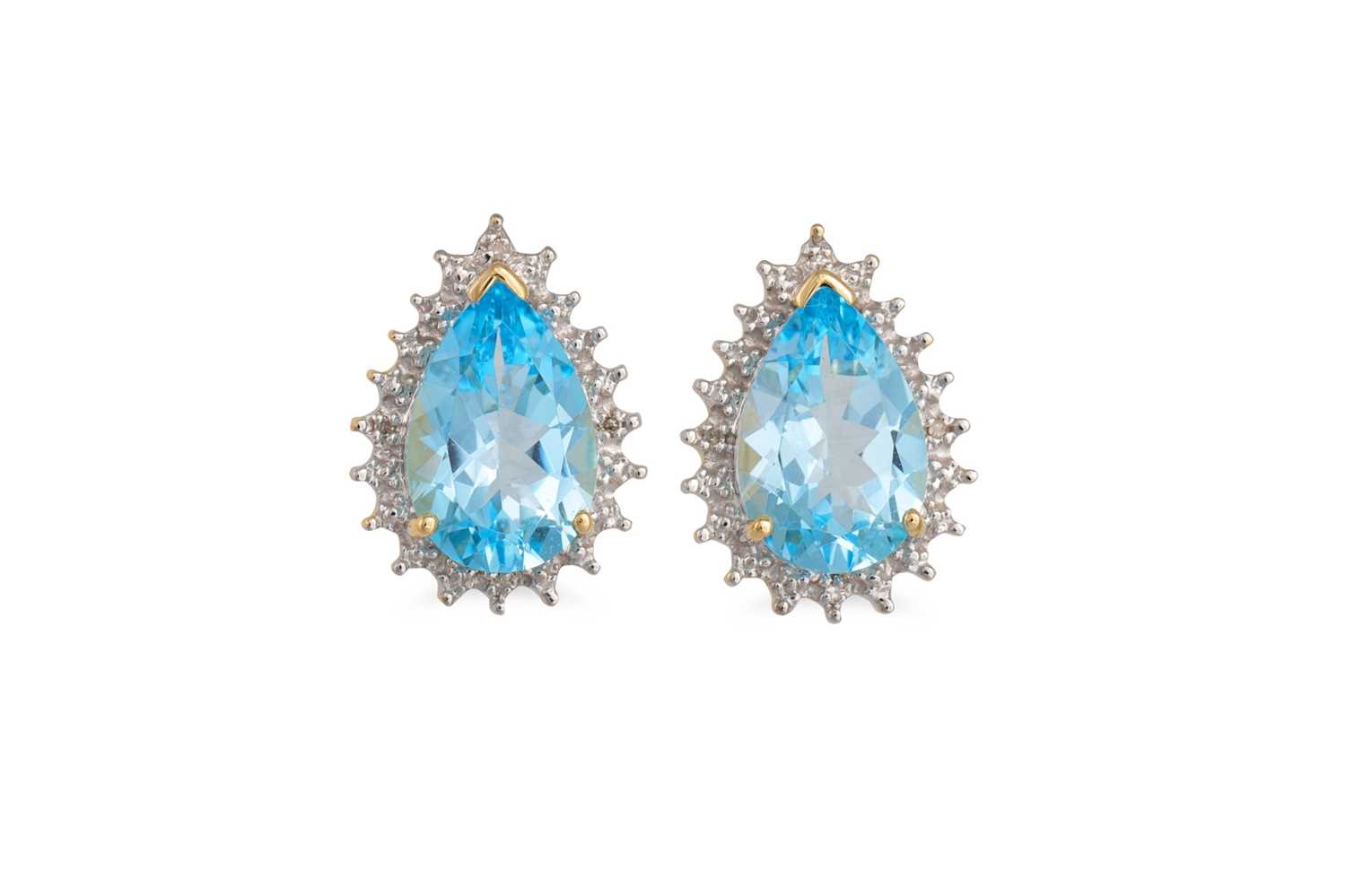 Lot 32 - A PAIR OF DIAMOND AND BLUE TOPAZ CLUSTER...