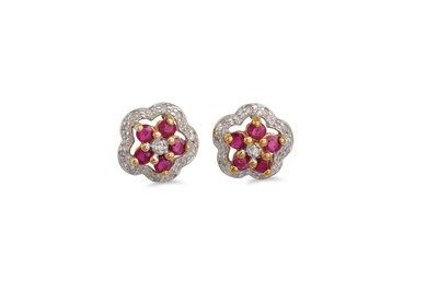 Lot 46 - A PAIR OF DIAMOND AND RUBY CLUSTER EARRINGS,...