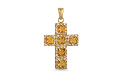 Lot 426 - A DIAMOND AND CITRINE CROSS, mounted in 18ct...