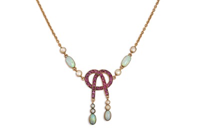 Lot 441 - AN EDWARDIAN OPAL, RUBY AND PEARL NECKLACE,...