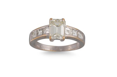 Lot 405 - A DIAMOND SOLITAIRE RING, the emerald cut...