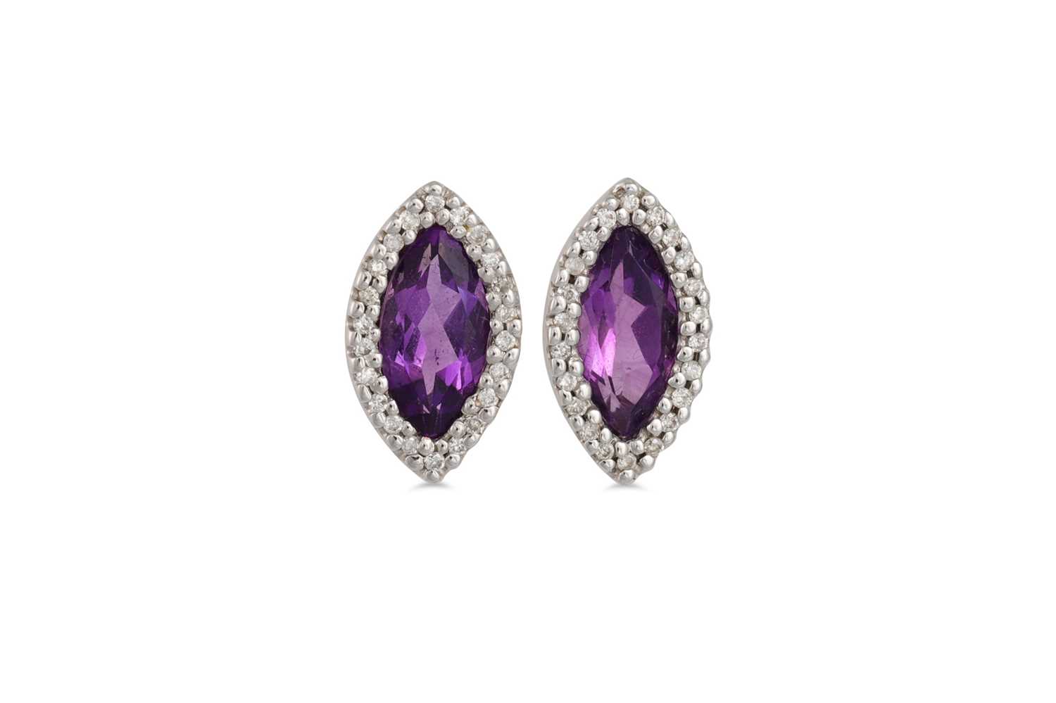 Lot 74 - A PAIR OF DIAMOND AND AMETHYST CLUSTER...