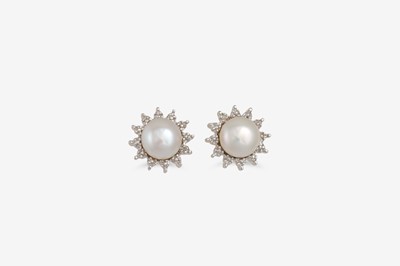 Lot 81 - A PAIR OF PEARL EARRINGS, mounted in white gold