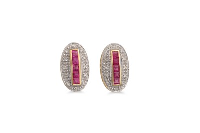 Lot 93 - A PAIR OF DIAMOND AND RUBY CLUSTER EARRINGS,...