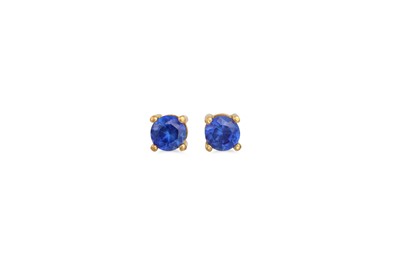 Lot 95 - A PAIR OF SAPPHIRE STUD EARRINGS, mounted in...
