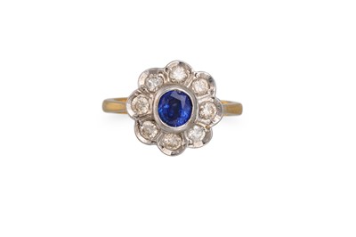 Lot 277 - A SAPPHIRE AND DIAMOND CLUSTER RING, of...