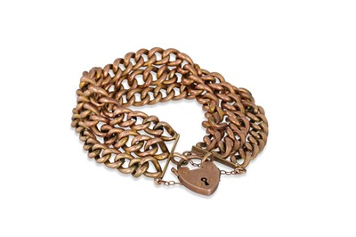 Lot 230 - A 9CT GOLD THREE STRANDED CURB LINK BRACELET,...