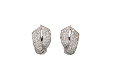 Lot 222 - A PAIR OF PAVÉ SET DIAMOND EARRINGS, mounted...