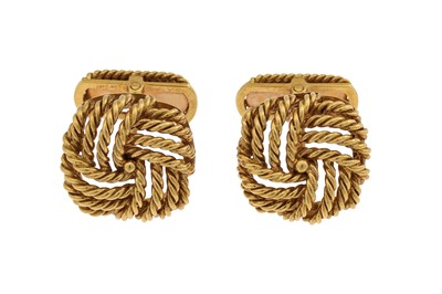 Lot 224 - A PAIR OF GOLD CUFFLINKS BY CARTIER, mounted...